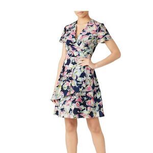 Slate & Willow Silk Mixed Blue Floral Tiered Mini Dress Back Zip Lined Size 0